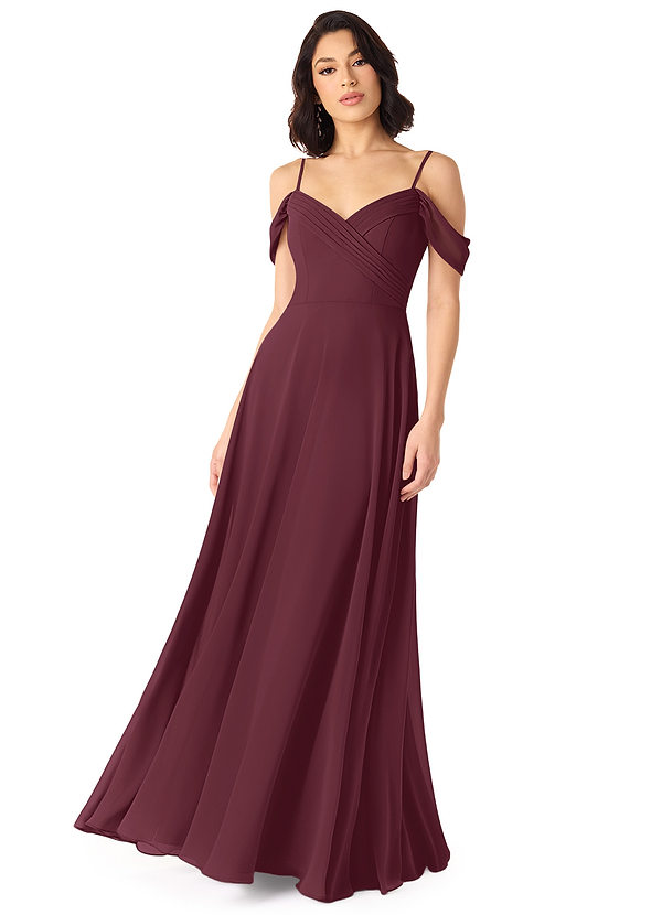 Azazie Tancie Bridesmaid Dresses Cabernet A-Line Off the Shoulder Chiffon Convertible Dress image1