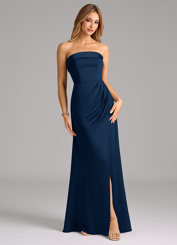 Azazie Aretha Bridesmaid Dresses Dark Navy A-Line Strapless Stretch Satin Convertible Dress image1