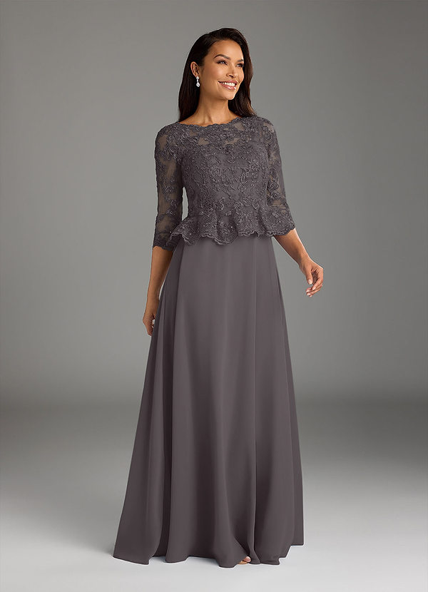 Azazie Averie Mother of the Brides Dresses Steel Grey A-Line Boatneck Sequins Chiffon Dress image1