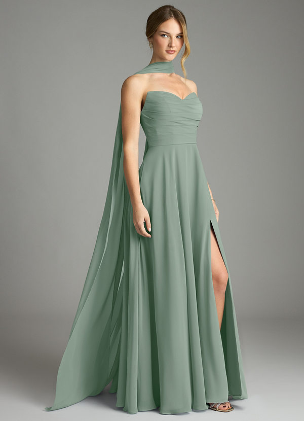 Azazie Ayla Abiti da Damigella Abito A-Line in Chiffon Scollo a Cuore Salvia Argentata image1