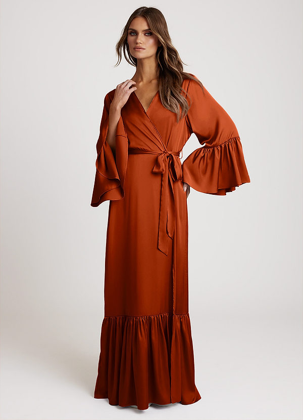 front Paprika Long Bridal Ruffle Robe