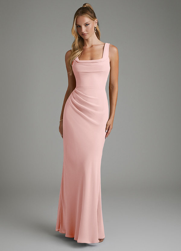 Azazie Asa Bridesmaid Dresses Powder Pink Sheath Corset Chiffon Dress image1
