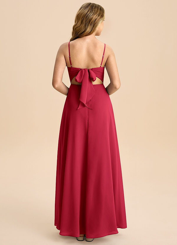 Azazie Shale Junior Scarlet A-Line Bow Chiffon Dress image1