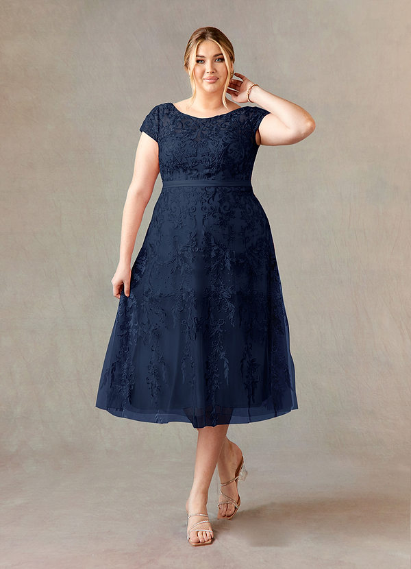 Azazie Sanna Mother of the Brides Dresses Dark Navy A-Line Scoop Lace Tulle Dress image1