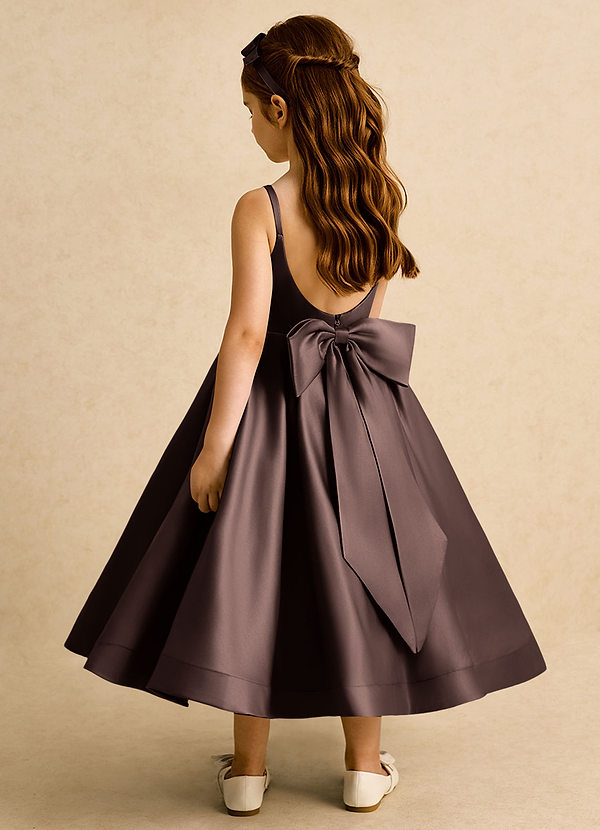 Azazie Babs Vestidos de Niña de Flores Vestido de Ganache de Satin Mate de Corte Princesa con Plisado image1