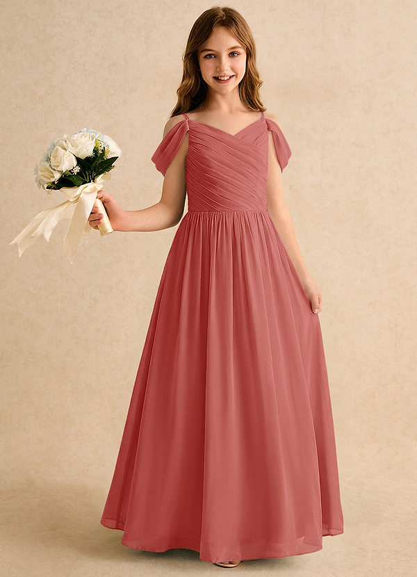 Azazie Chelo Junior Formal Klänningar för brudeflicka Klä A-Linje i Chiffong Plisserad image1