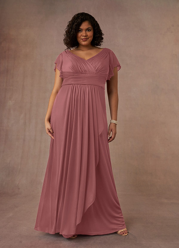 Azazie Reneya Mother of the Brides Dresses Desert Rose A-Line Pleated Mesh Dress image1