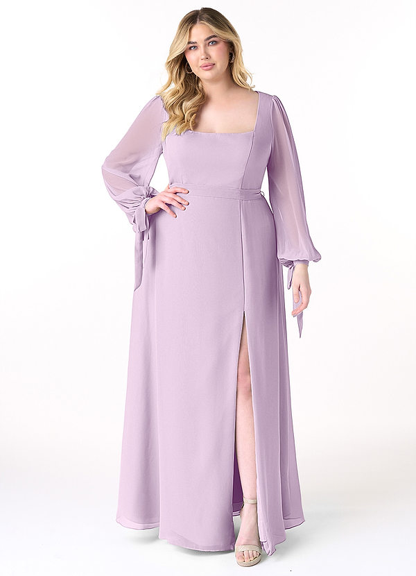 Azazie Leonia Bridesmaid Dresses Frosted Lilac A-Line Long Sleeve Chiffon Dress image1