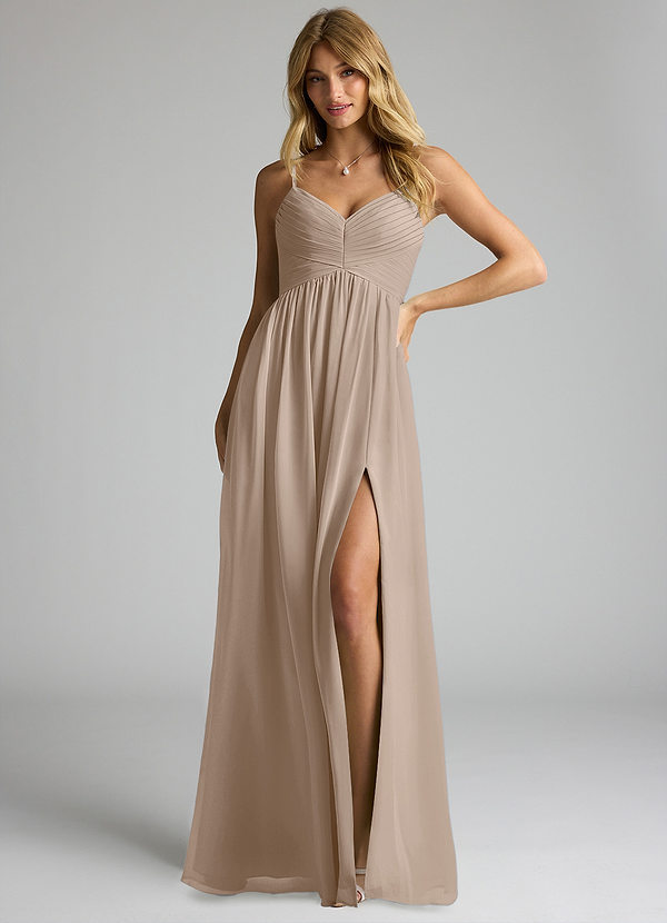 Azazie Alia Brautjungfernkleider A-Linie Plissee Chiffon Kleid Taupe image1