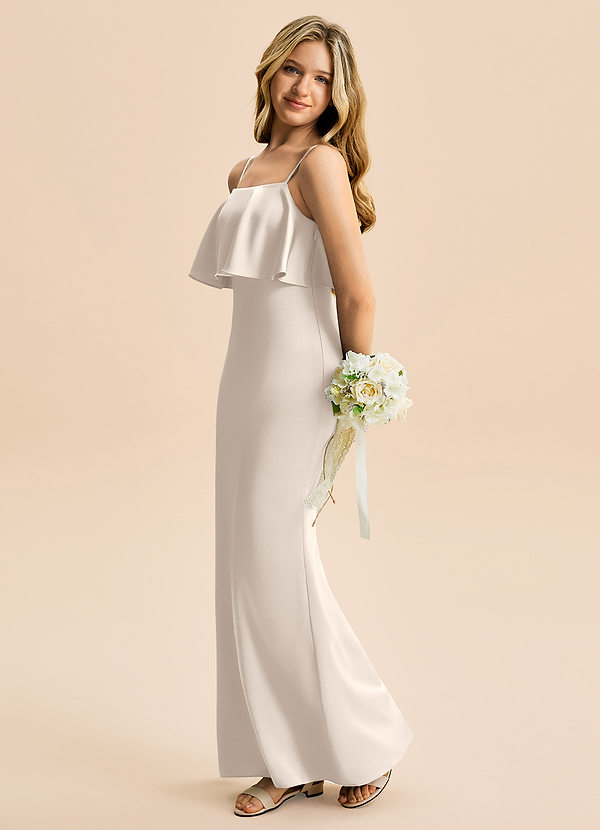 Azazie Galene Junior White Alabaster Mermaid Stretch Satin Dress image1
