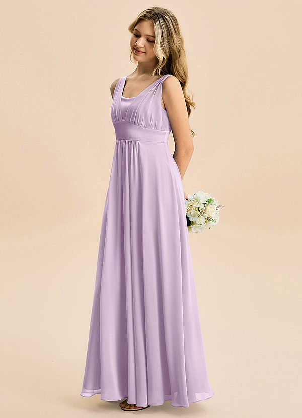 Azazie Odette Junior A-linja Sydämenmuotoinen pääntie Sifonki Lattian pituus Nuorempi morsiusneito Pukeutua image1