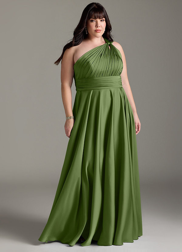 Azazie Charlize Bridesmaid Dresses Juniper A-Line One Shoulder Stretch Satin Dress image1