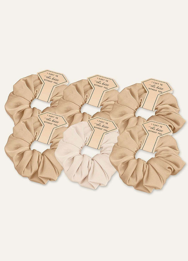 front Dopasowany kolor, sześcioczęściowy zestaw gumek do włosów dla druhny w mieszanym kolorze, z elastycznej satyny, w standardowym rozmiarze