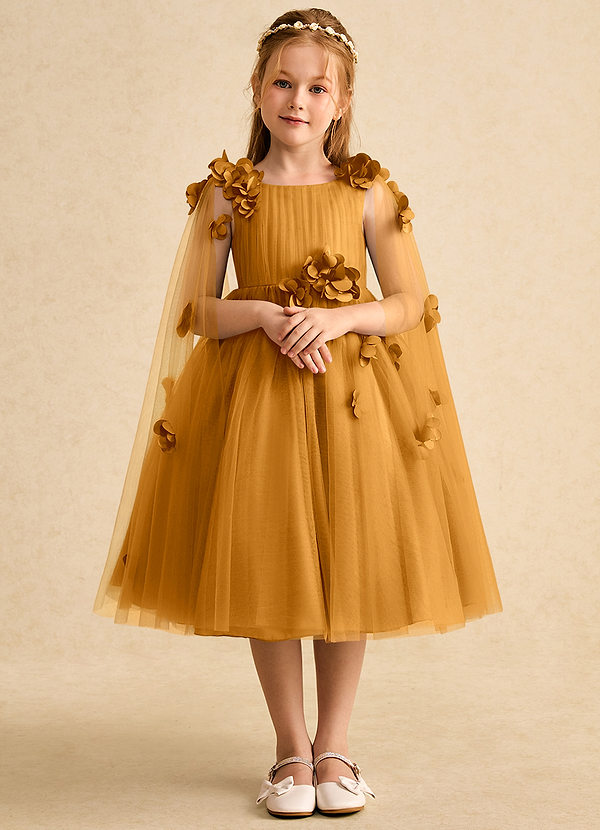 Azazie Staria Blumenkinder Kleider Ballkleid Gestreift Tüll Kleid Butterscotch image1
