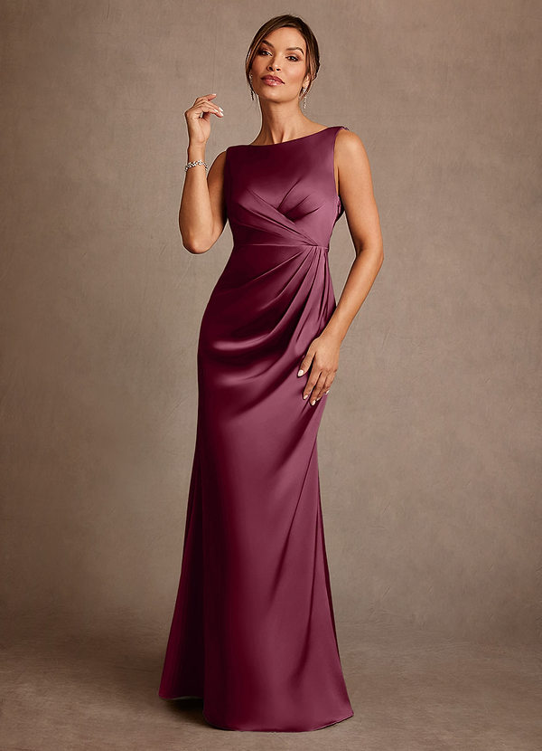 Azazie Baltimore Mother of the Brides Dresses Mulberry A-Line Pleated Stretch Satin Dress image1
