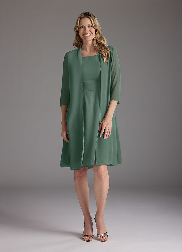 Azazie Shirley Robe Mère de la Mariée & du Marié Robe Trapèze en Mousseline de soie Plissé Scoop Mousse De Mer image1