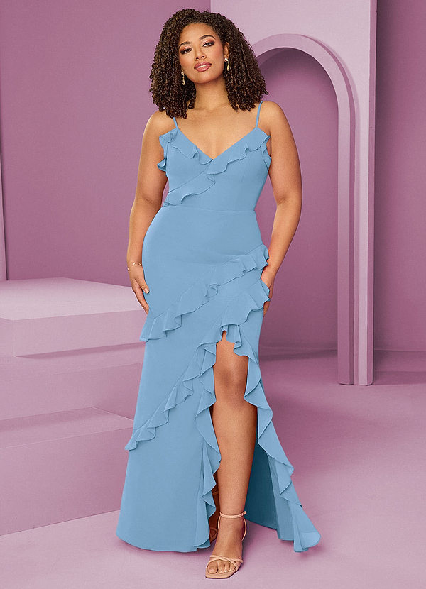 Barbie ♥ Azazie Brautjungfernkleider Etui Chiffon Kleid Stahlblau image1