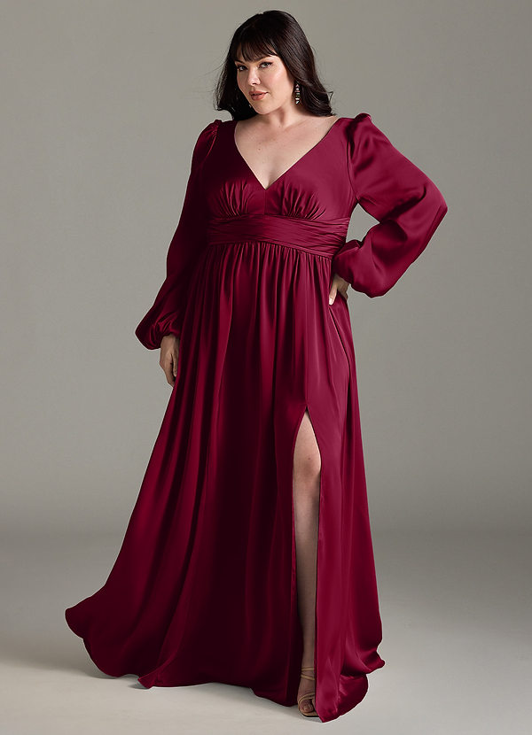 Azazie Norah Bridesmaid Dresses Burgundy A-Line Stretch Satin Dress image1