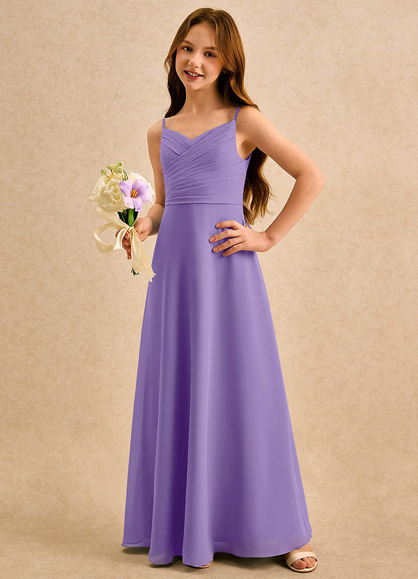 Azazie Hollie Girls Formal Sukienki dla dziewczynek sypiących kwiaty Linia A Dekolt w kształcie serca Szyfon Długość podłogi Sukienka image1