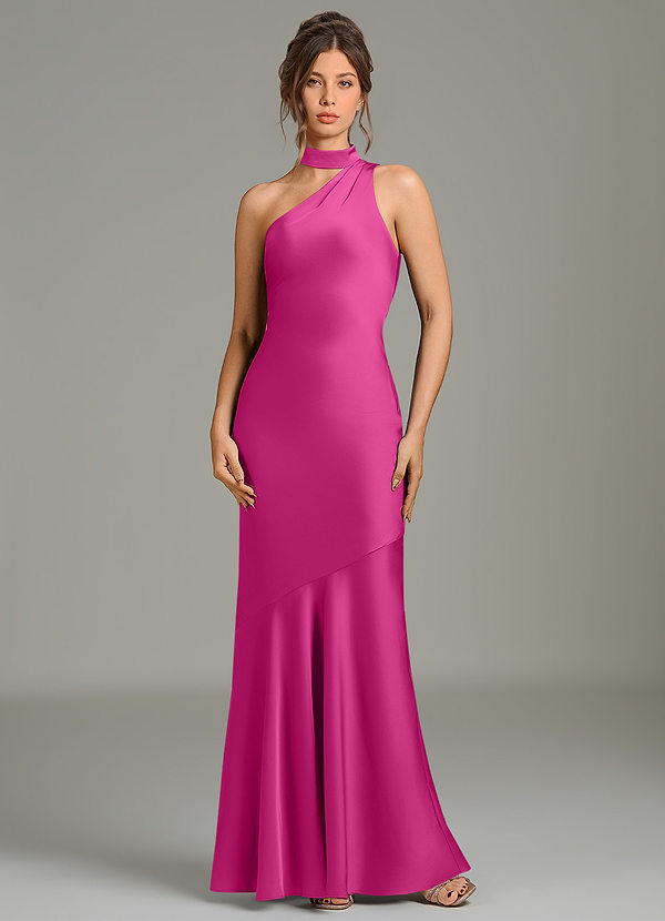 Azazie Jalissa Bridesmaid Dresses Fuchsia Mermaid One Shoulder Stretch Satin Dress image1