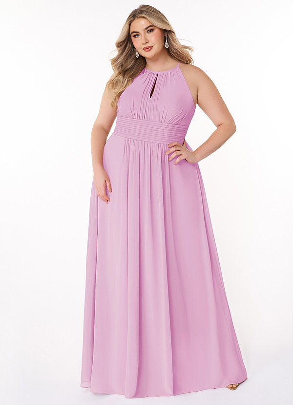 Azazie Bonnie Bridesmaid Dresses Candy Pink A-Line Keyhole Ruched Chiffon Dress image1