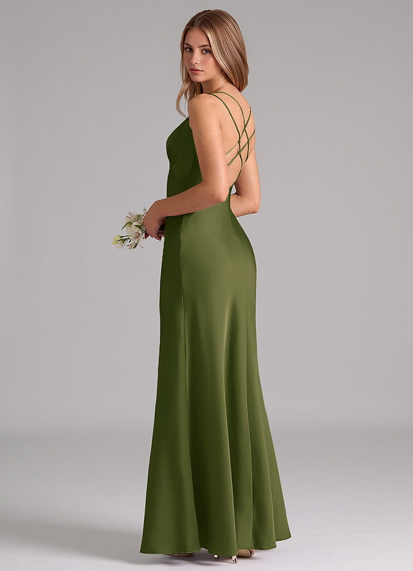 Azazie Suttona Bridesmaid Dresses Bright Olive A-Line Pleated Stretch Satin Dress image1