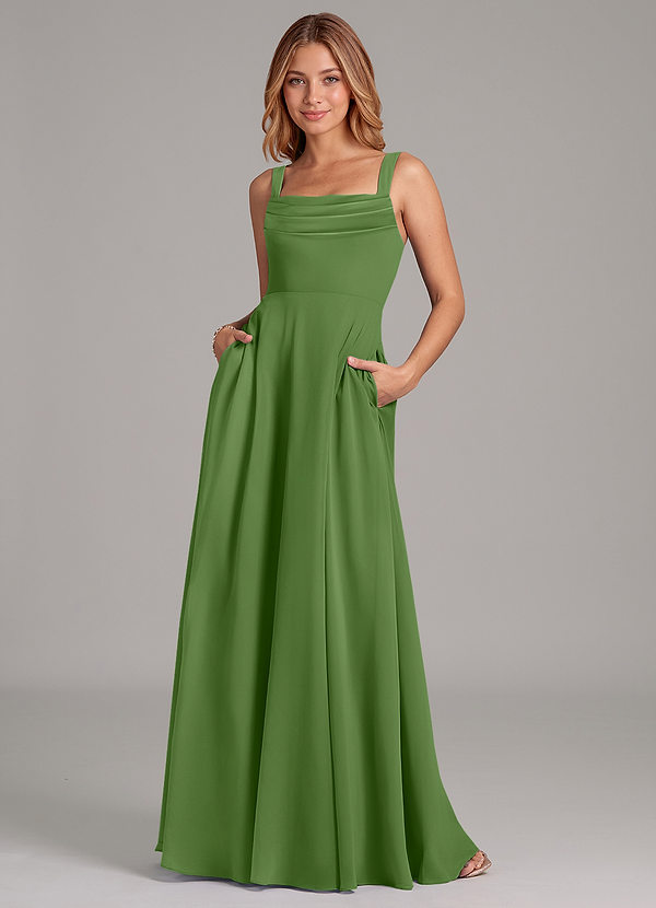 Azazie Shaude Bridesmaid Dresses Basil A-Line Pleated Chiffon Dress image1