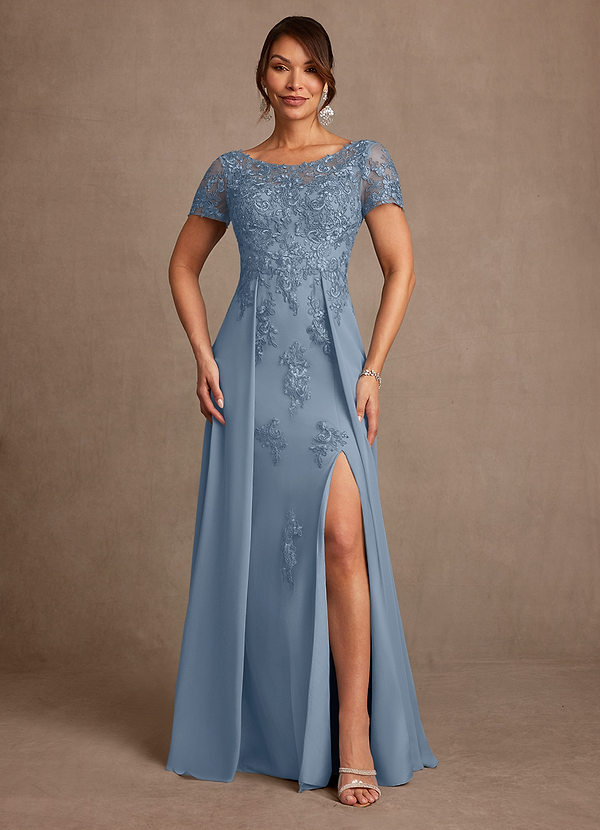 Azazie Alva Mother of the Brides Dresses Dusty Blue A-Line Lace Dress image1