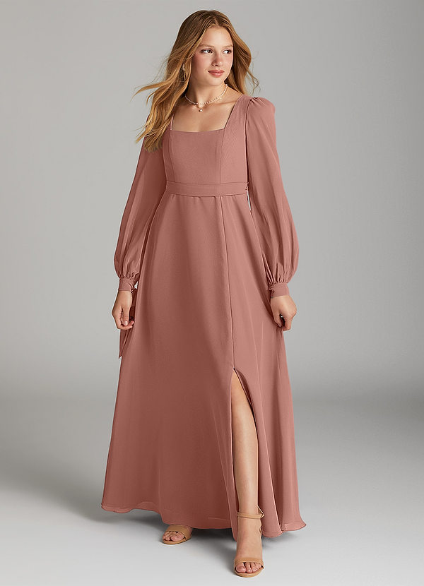 Azazie Leonia Junior Cedar Rose A-Line with Pockets Chiffon Dress image1