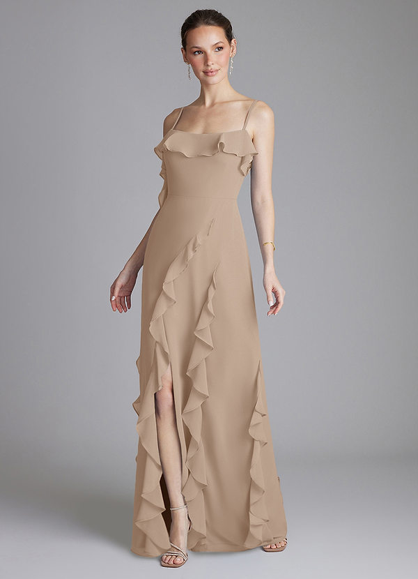Azazie Malia Bridesmaid Dresses Taupe Sheath Ruched Chiffon Dress image1