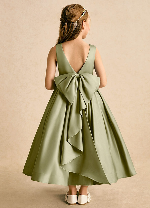 Azazie Cailee Flower Girl Dresses Moss Green Ball-Gown Pleated Matte Satin Dress image1