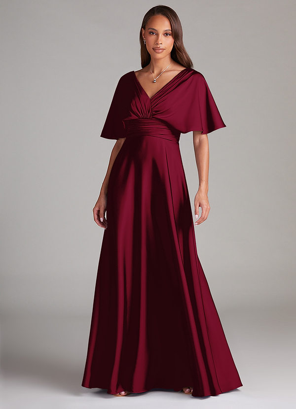 Azazie Pamela Brautjungfernkleider A-Linie Plissee Stretch-Satin Kleid Burgunderrot image1