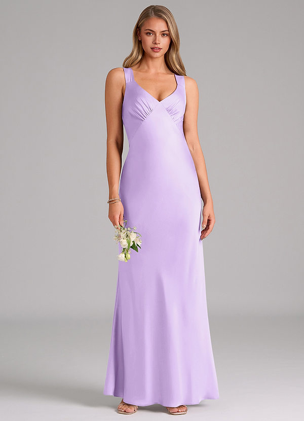 Azazie Kamila Bridesmaid Dresses Lilac A-Line Pleated Stretch Satin Dress image1