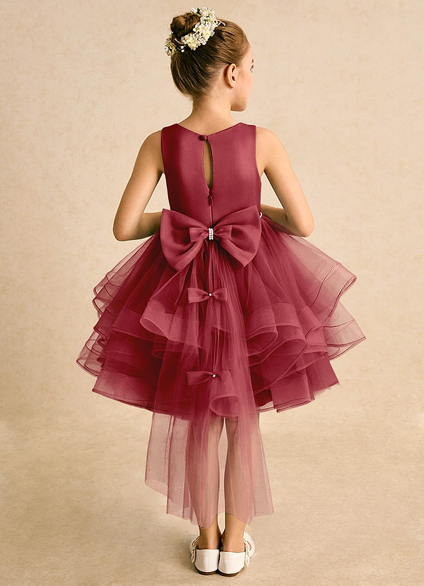 Azazie Tinie Blumenkinder Kleider Ballkleid Schleifen Tüll Kleid Granatapfelrot image1