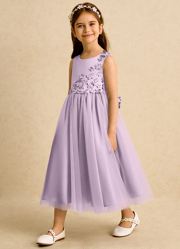 Azazie Malva Vestidos de Niña de Flores Vestido de Lila Esmerilada de Tul de Princesa con Lazo image1