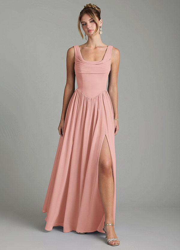 Novi Vestidos de dama de honor Vestido Rosetón de Gasa de Línea A con Plisado image1
