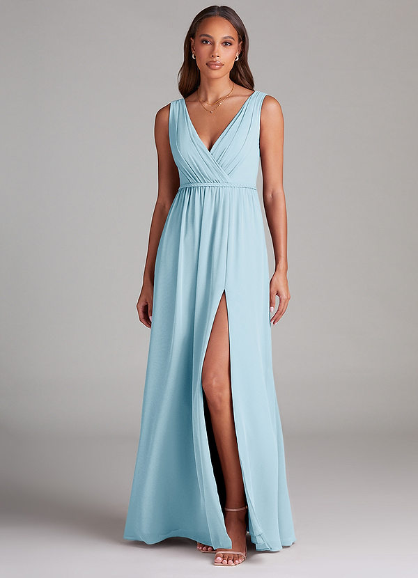 Azazie Tanicia Brautjungfernkleider A-Linie Plissee Chiffon Kleid Himmelblau image1