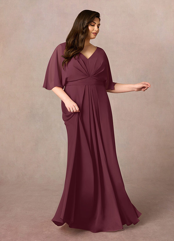 Sleeveless Bridesmaid Gown with Ruffles Cabernet Plus Size