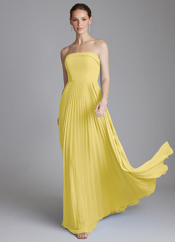 Azazie Mariana Brautjungfernkleider A-Linie Schulterfrei Chiffon Kleid Kanarienvogel image1