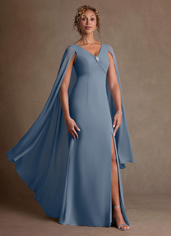 Azazie Boudica 신부의 어머니 드레스 A라인 주름진 쉬폰 플로어 길이 드레스 image1