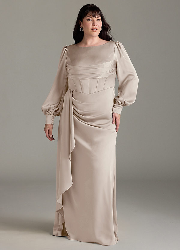 Azazie Raye Brautjungfernkleider Meerjungfrau-Linie Langarm Stretch-Satin Kleid Frost image1