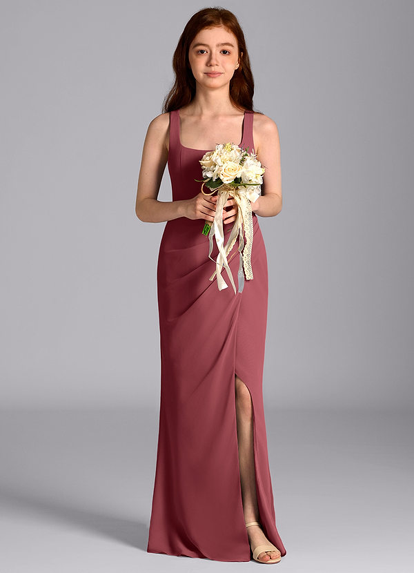 Azazie Mero Junior Abito Sirena in Chiffon Plissettato Merlot image1