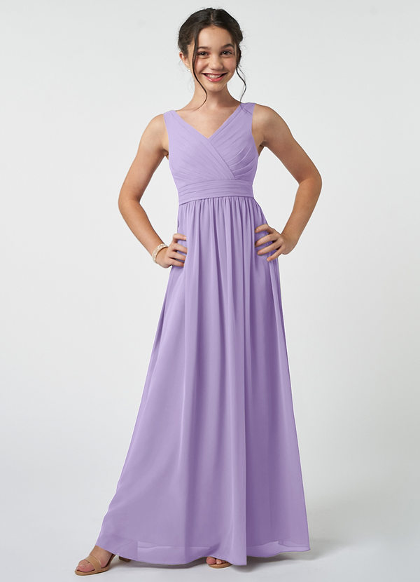 Azazie Kora Junior Lilac A-Line Pleated Chiffon Dress image1