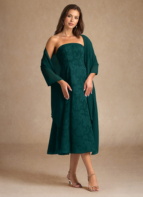 Azazie Lorain Mother of the Brides Dresses Pine A-Line Pleated Floral Burnout Dress image1