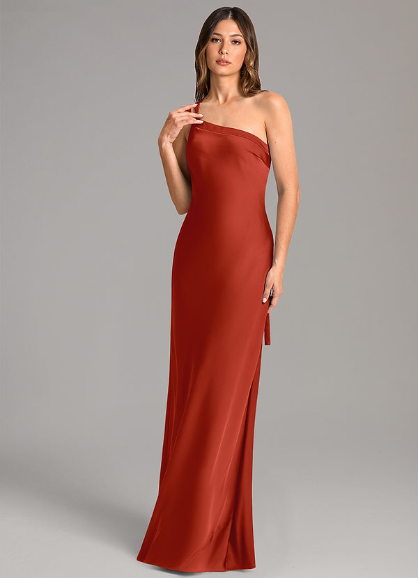 Azazie Monroe Brudtärneklänningar Klä av Sjöjungfru i Stretch Satin Ena axeln Rost image1