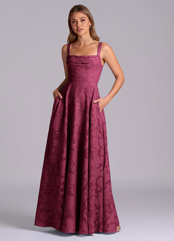 Azazie Shaude Vestidos de dama de honor Vestido Mora de Devorado Floral de Línea A con Plisado image1
