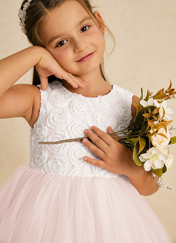 Azazie Missy Flower Girl Dresses Ivory Rose Petal A-Line Sleeveless Tulle Dress image1