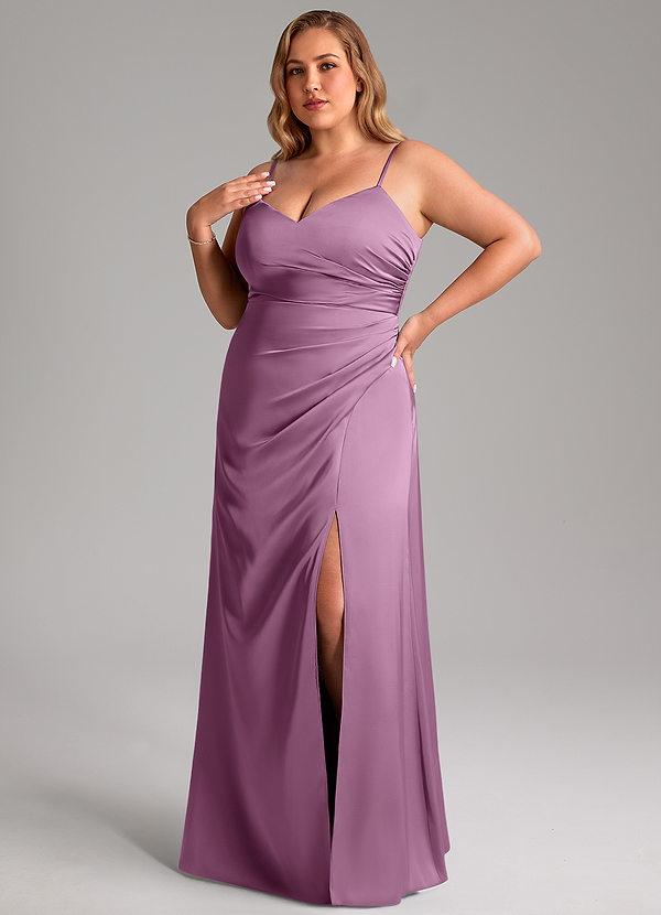 Azazie Azuree Abiti da Damigella Abito A-Line in Raso Elasticizzato Plissettato Glicine image1