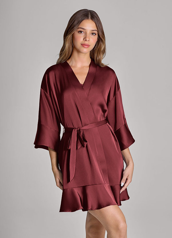 front Matching Color Ruffled Satin Robe