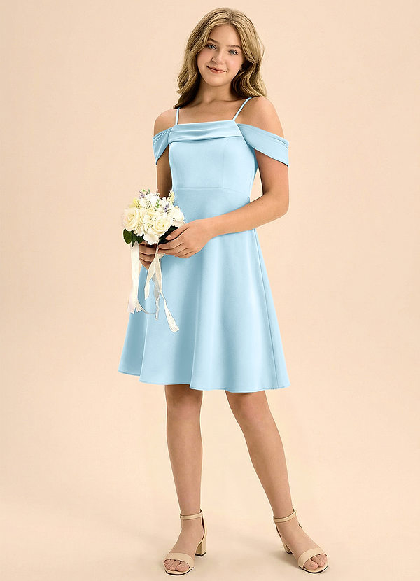 Azazie Anselie Junior A-Line Plisseret Stræk satin Mini Junior brudepige Kjole image1